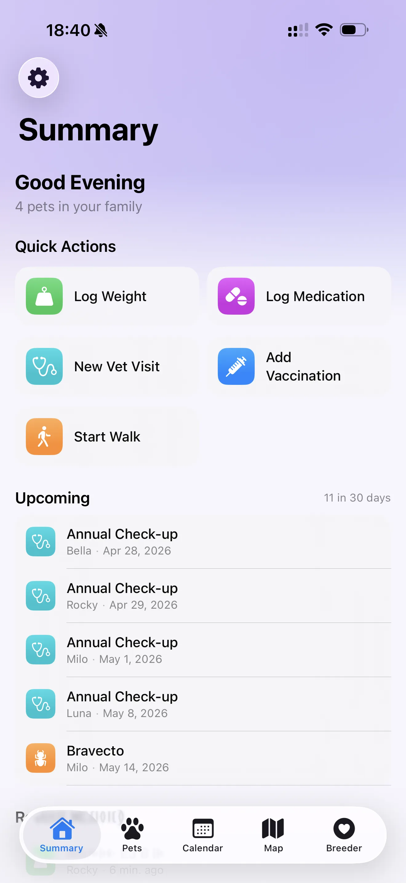 Übersicht-Tab mit der heutigen Übersicht