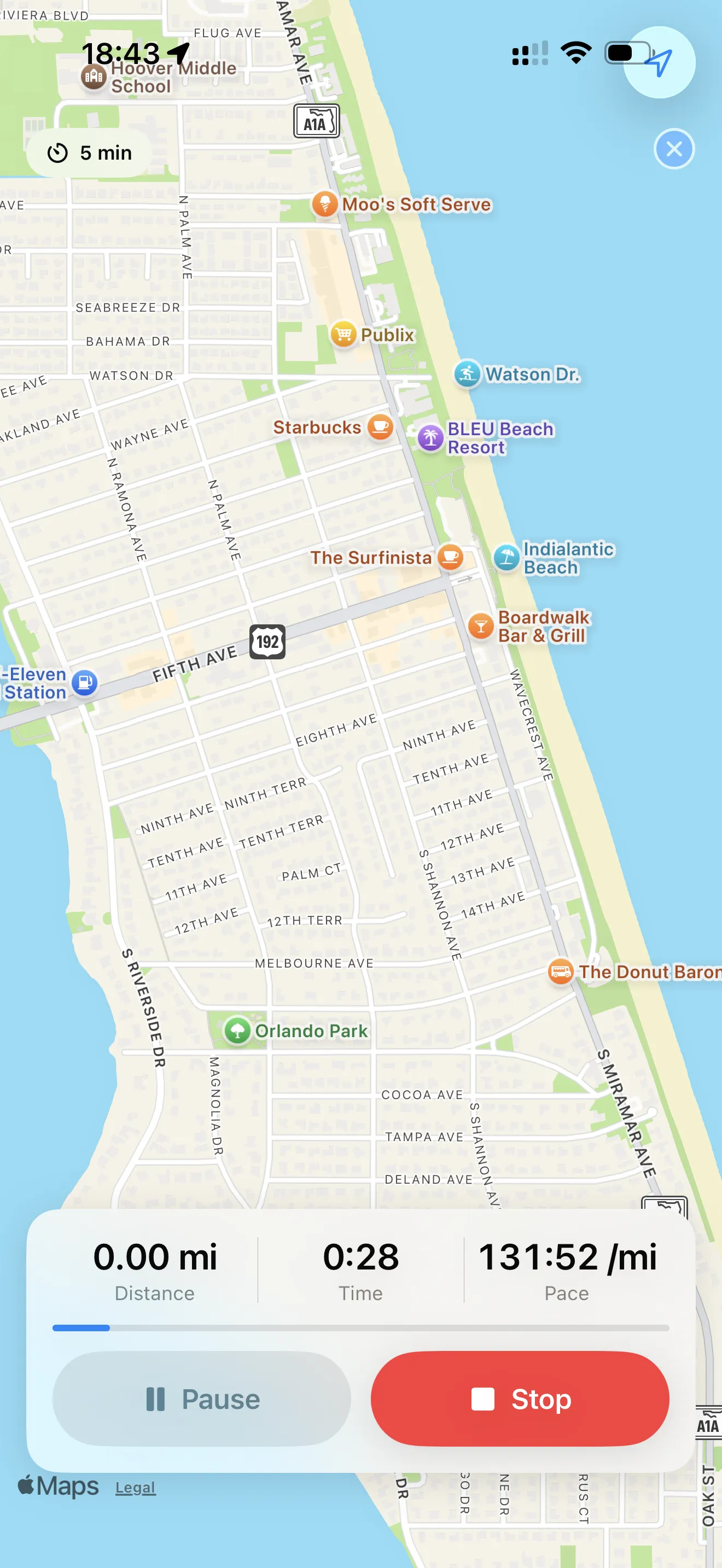 Live-Ansicht des Spaziergangs mit Karte